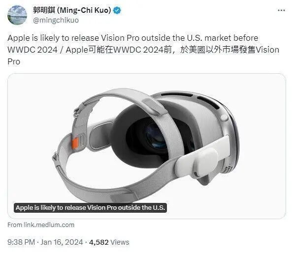 蘋果稱Vision Pro是終極娛樂設(shè)備，或在6月前向海外發(fā)售