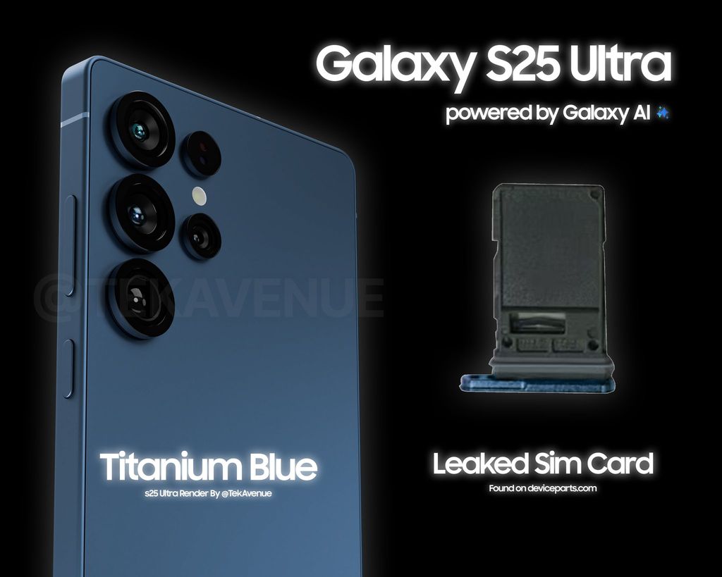 三星 Galaxy S25 Ultra 手機渲染圖再曝光，鈦藍色驚艷亮相